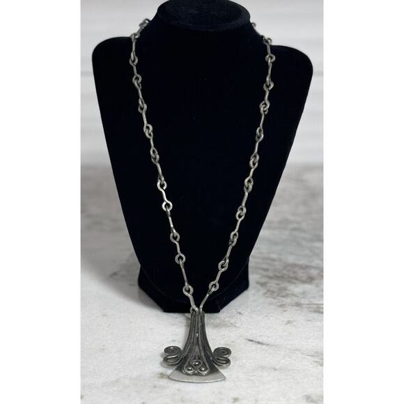 Vintage MCM Denmark Lysgard Pewter Long Brutalist Pendant Necklace 21in - Picture 2 of 9